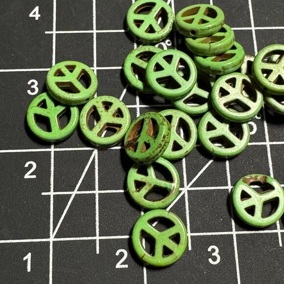 Like green synthetic turquoise peace symbol beads charms.  Jewelry making - Picture 3 of 3